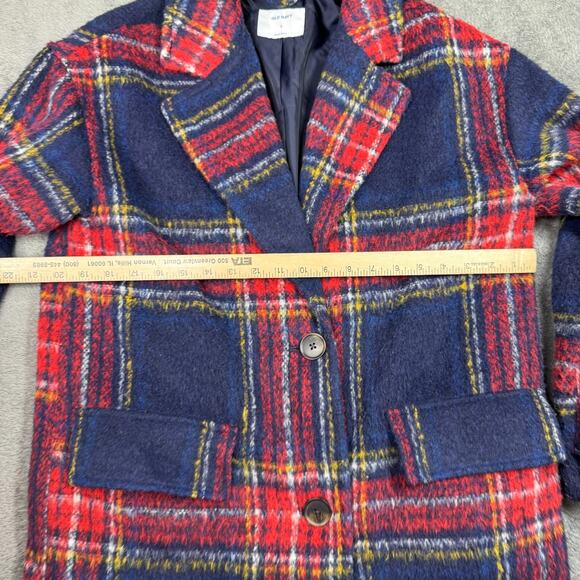 Old Navy Oversized Soft-Brushed Plaid Button-Front Long Coat Small Wool Blend - Picture 7 of 9